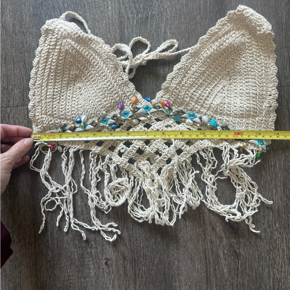Crochet Fringe Halter Top - Cream - Picture 4 of 4